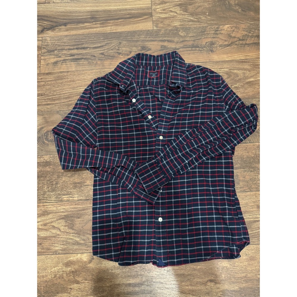 UNTUCKit Mens Medium Slim Fit Flannel Shirt Navy Blue Red Plaid Cotton Button Up